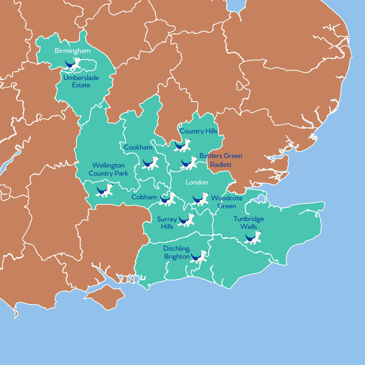 Map of areas we cover at Bruce's
