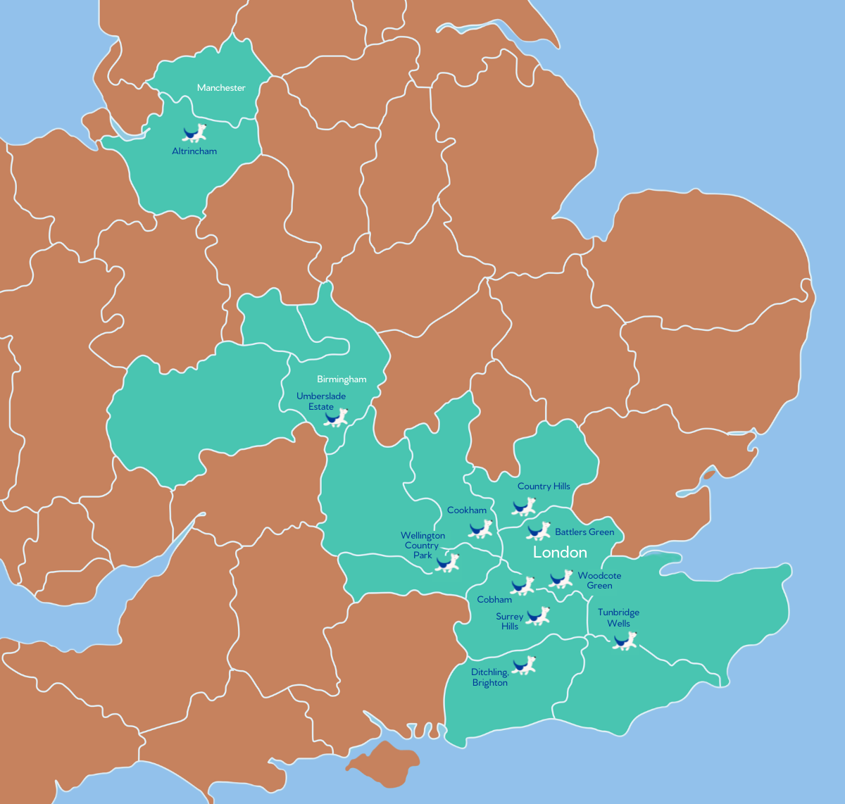 Map of Bruce's Centres