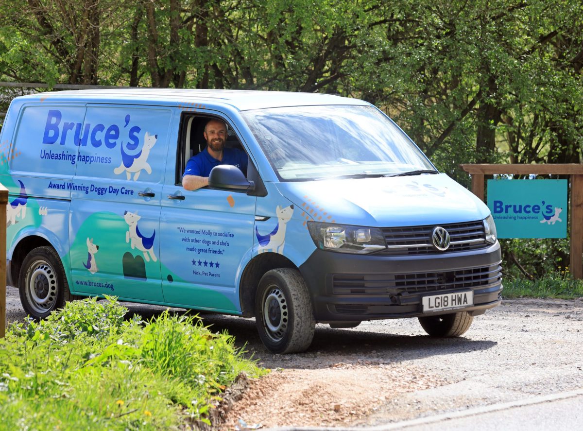 Doggy bus driver driving into Bruce's doggy day care