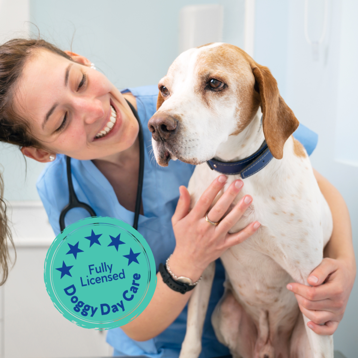 NHS nurse with white pointer dog