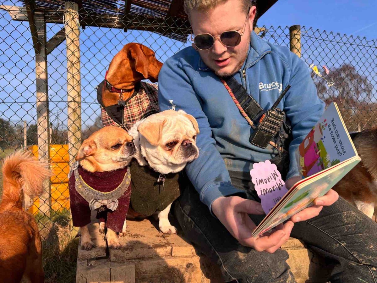 Winnie and Poppy enjoying a story from a carer