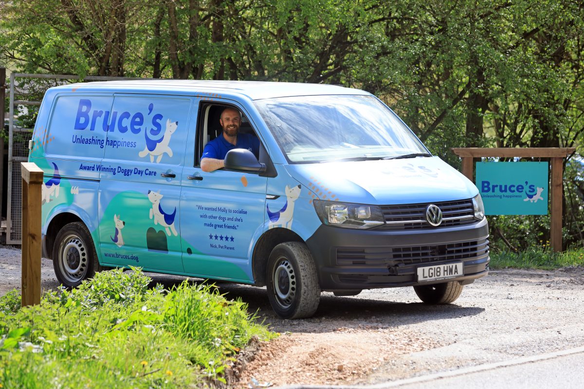Bruce's doggy bus and driver
