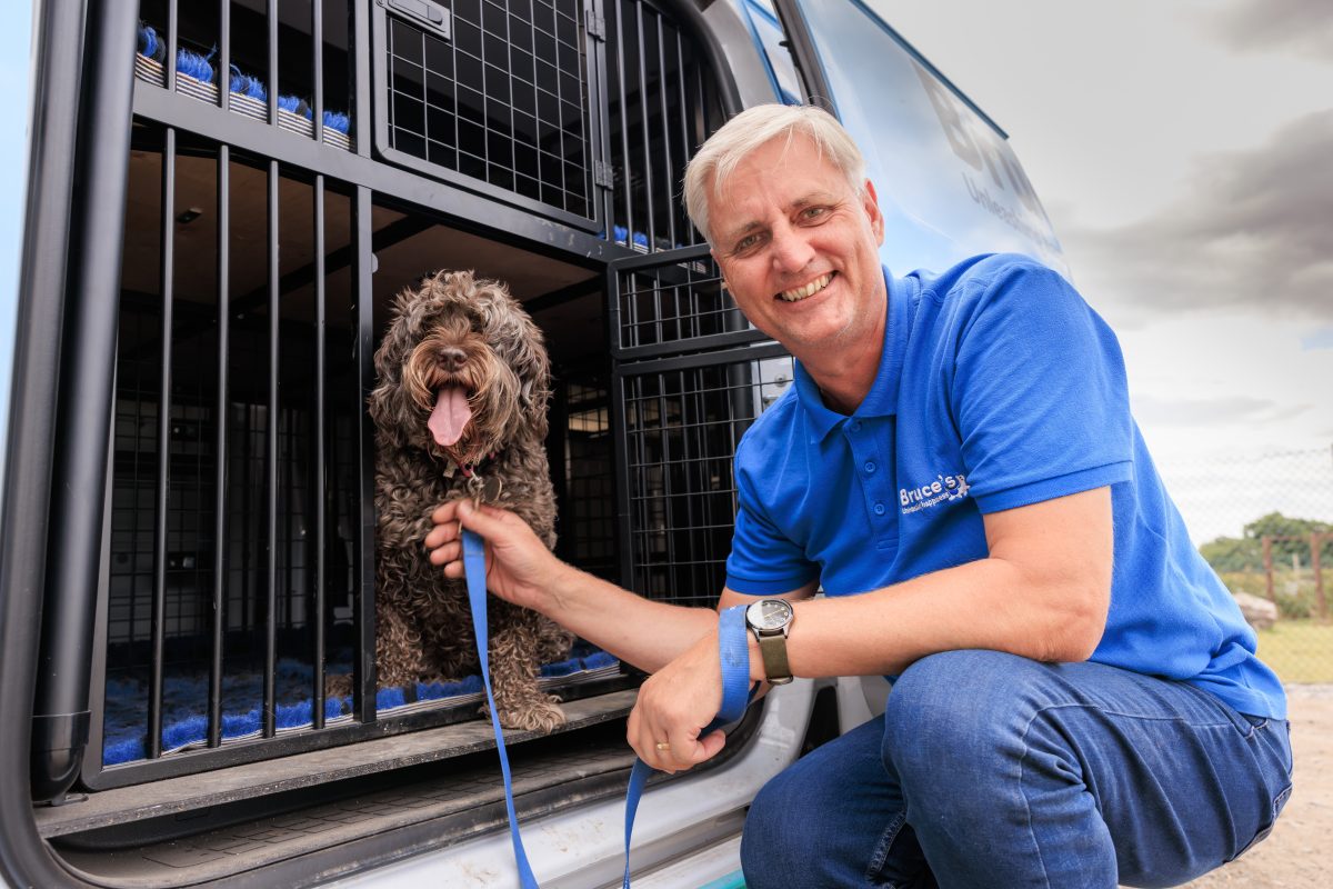 Bus driver with brown cockapoo
