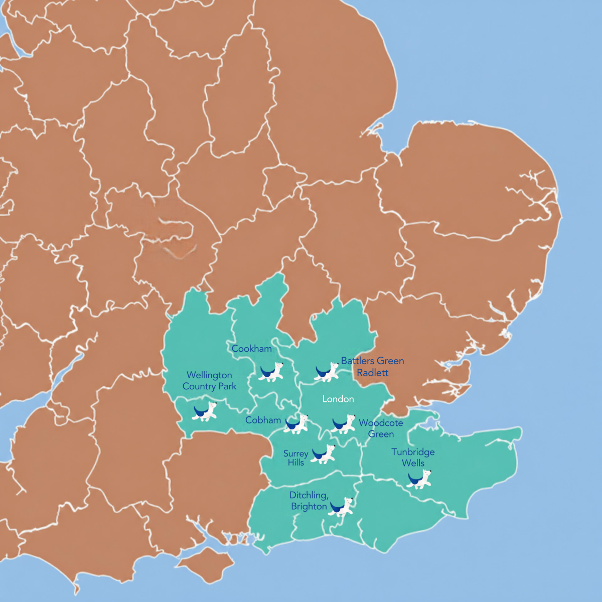 Map of Bruce's doggy day care centres